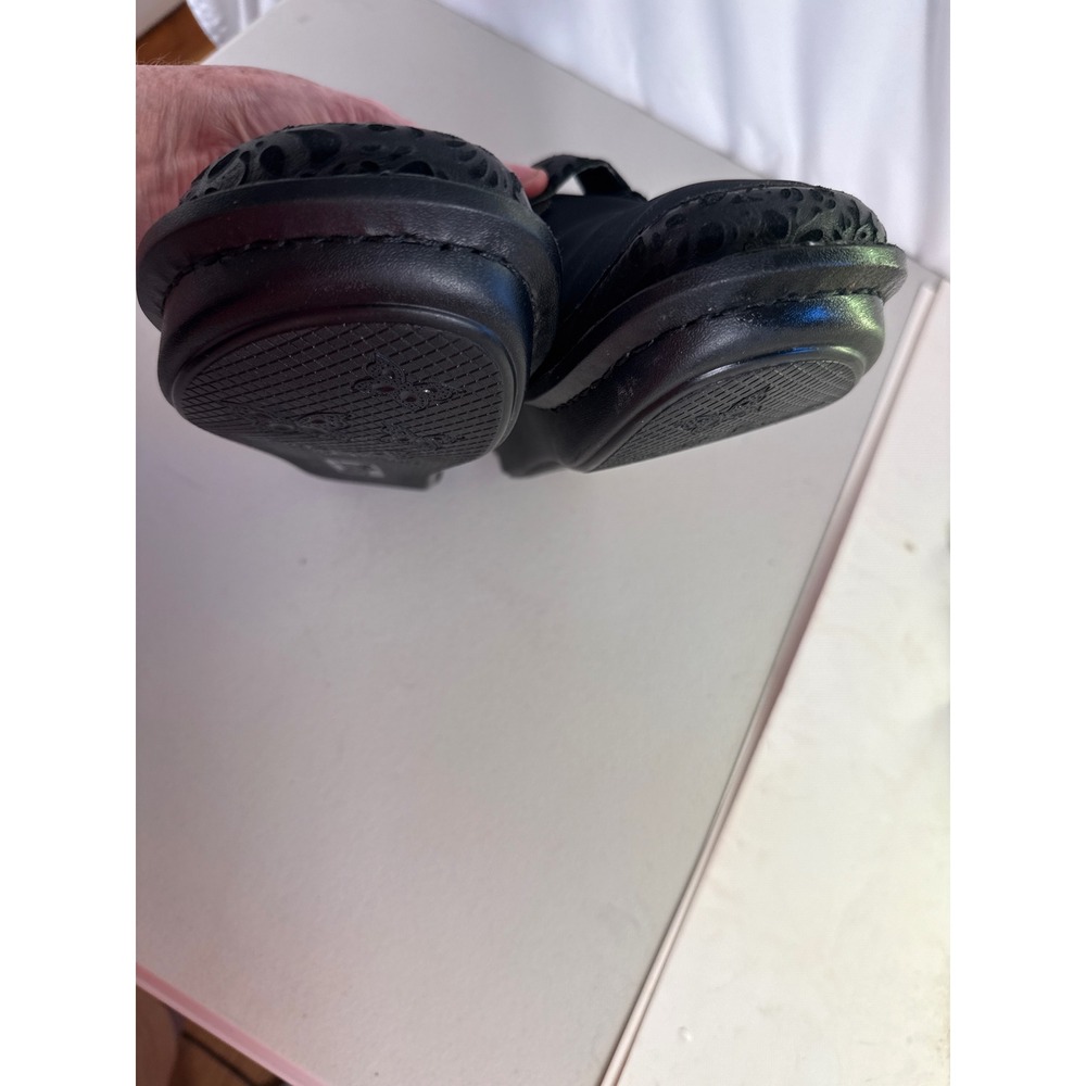 Alegria by PG Lite Black Textured Leather Slip On Clogs Butterfly Button Shoe 11 - Picture 5 of 12